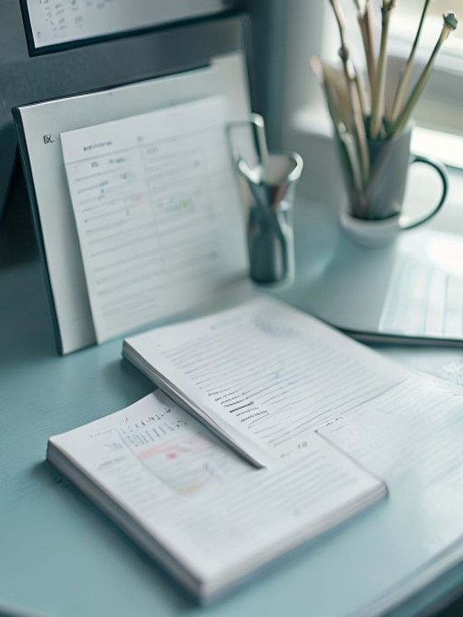 Notebook with habit tracking charts and personal insights notes